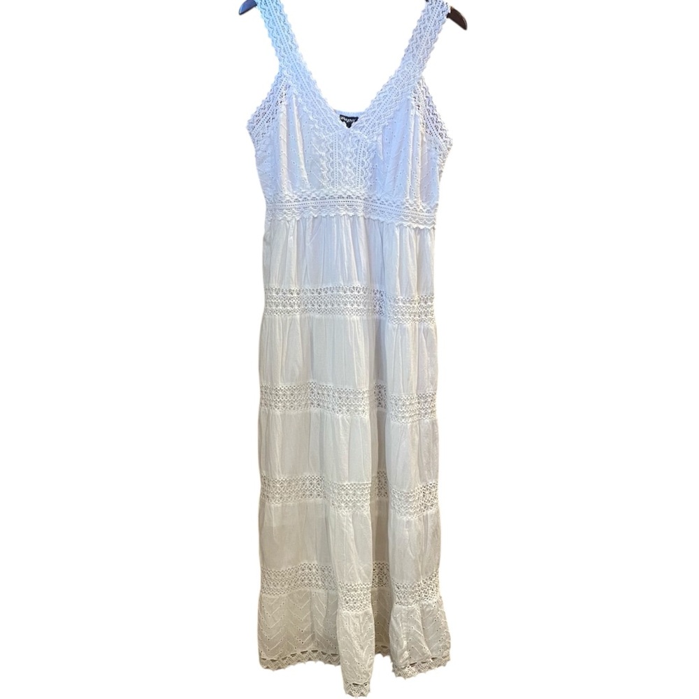 White Cotton Maxi Long Flowy Dress Size Large
